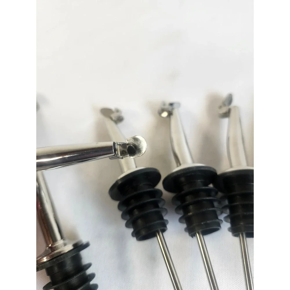 Set of 8 Stainless Steel Weighted Liquor Bottle Pourers W/ Flip Top‎ Lids Silver
